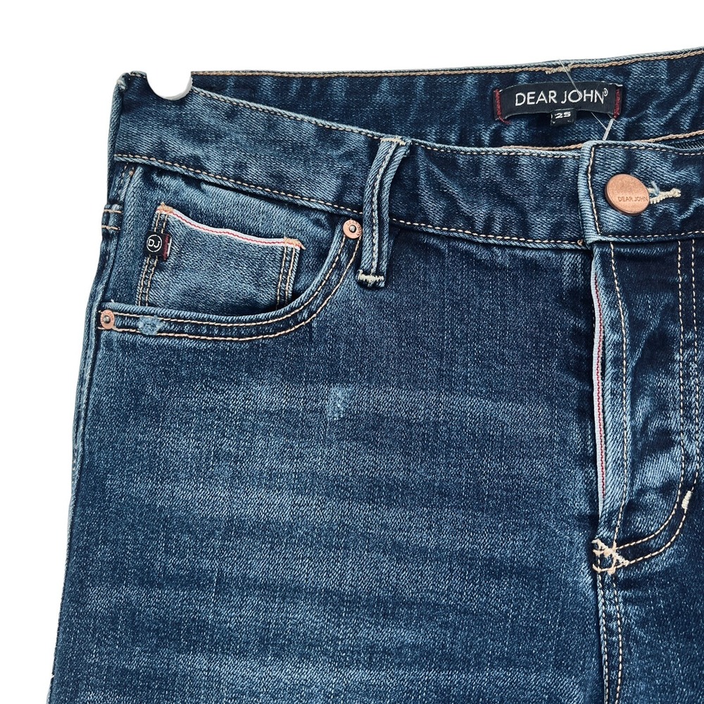 Dear John Women's Distressed Slim Leg Mid Rise Stretch Blue Denim Jeans Size 25 - Picture 5 of 9